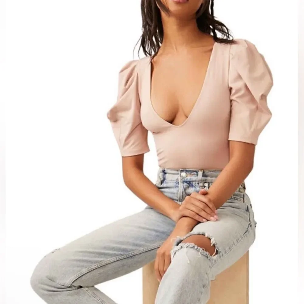 Free People Va Va Voop Puffed Sleeve Bodysuit